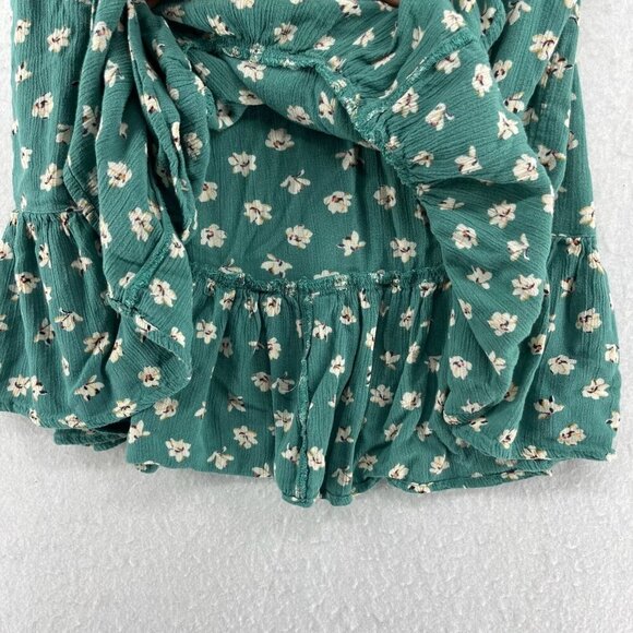 Billabong Mini Skirt Womens L Green Micro Floral Faux Wrap Ruffle Trim Boho Chic - Picture 6 of 9